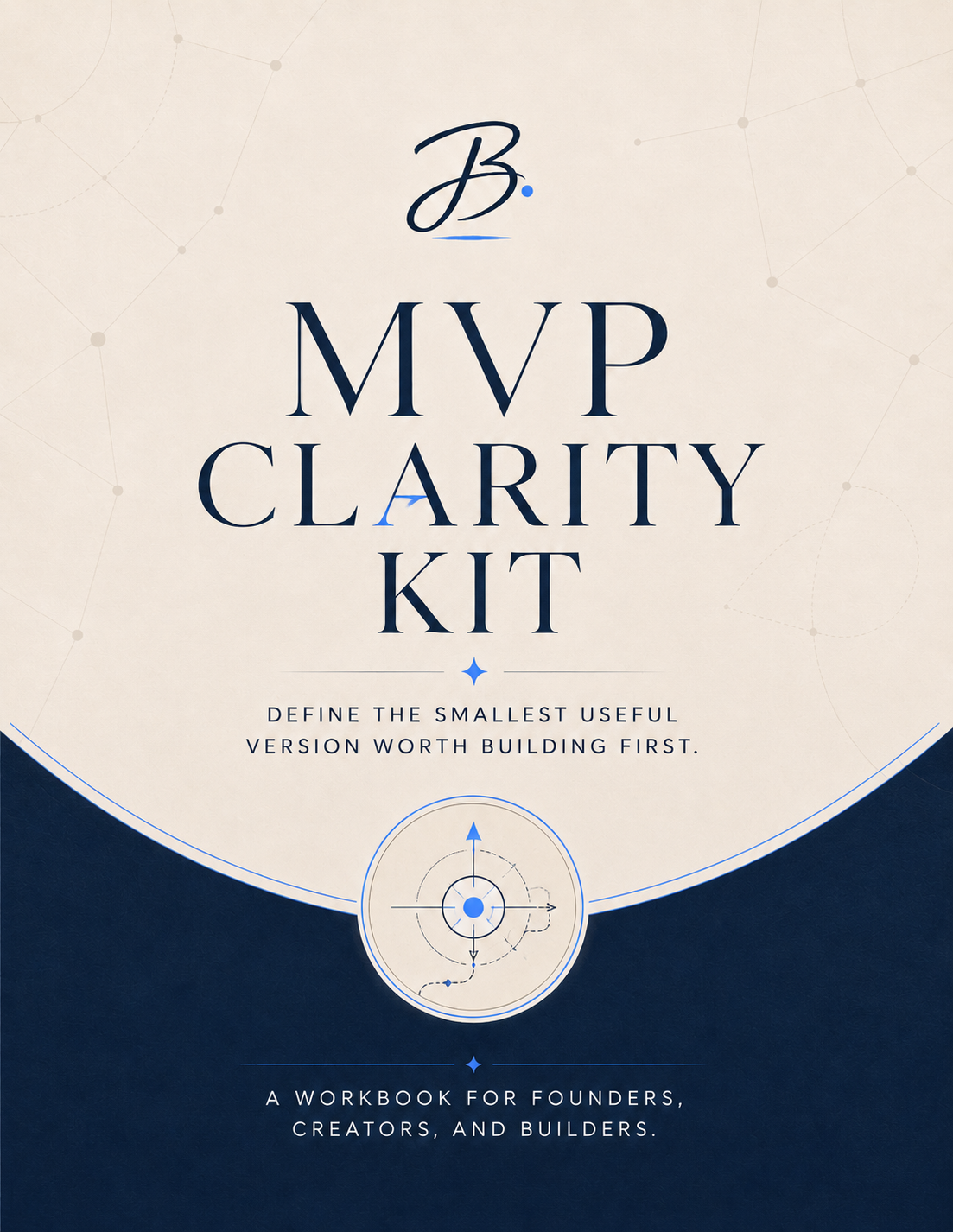 MVP Clarity Kit cover with a compass motif on a navy and cream palette